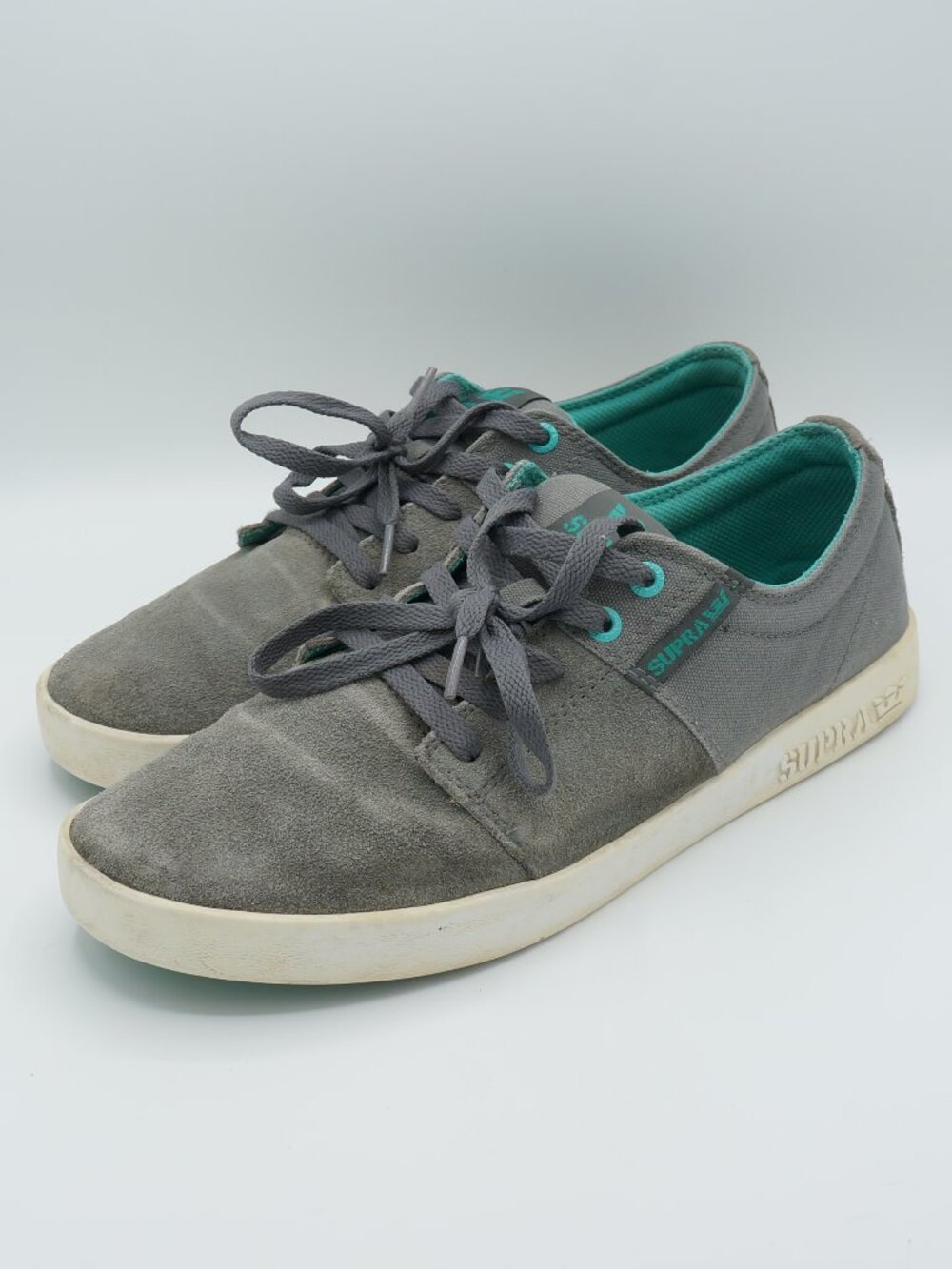 Supra Men's Size 11 Grey Teal Suede Canvas Low Top Skate Shoes S45149